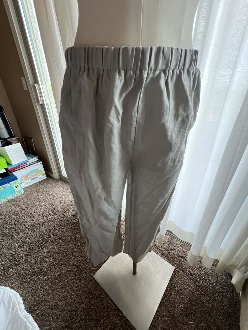 Grade & Gather High Waist Linen Elastic Waist Cropped Pants